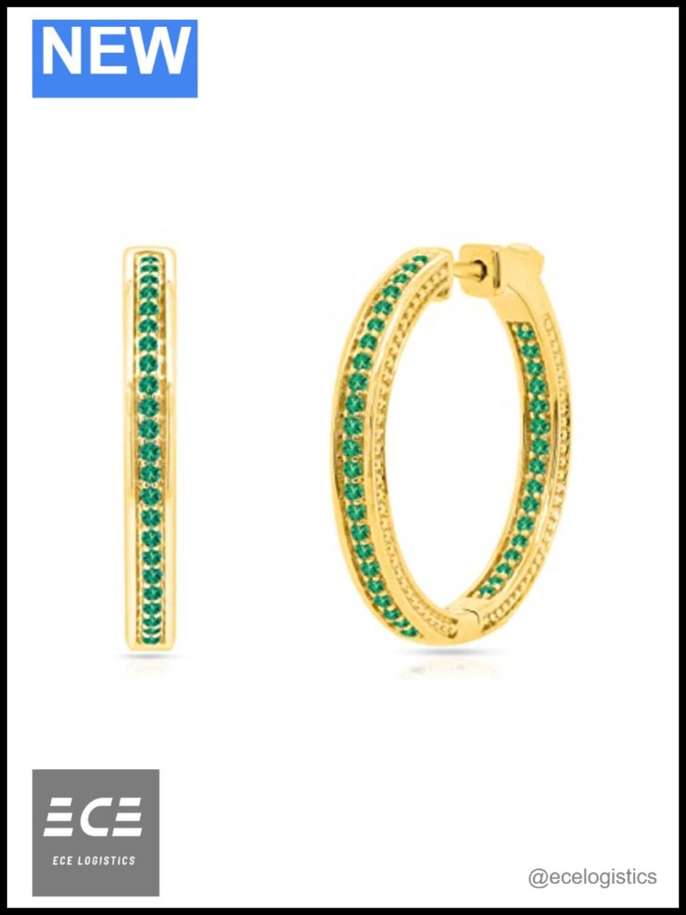 1.55 CTTW Lab Created Emerald Hoop Earrings 14K Gold Plated Sterling Silver